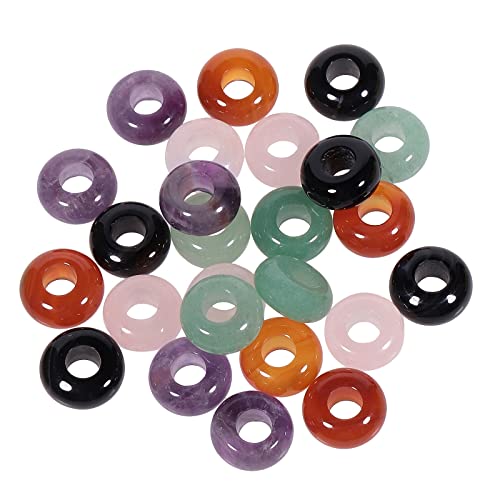 SUNYIK Assorted Crystal Stones Large Hole (5mm) Rondelle European Beads Fits Bracelet, Pack of 25, Amethyst/Rose Quartz/Green Aventurine/Carnelian/Black Agate - color: 1#-green/red/black/pink/purple, size: #1-12x6mm