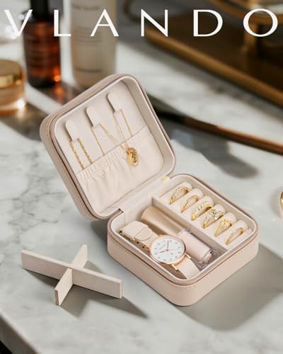 VLANDO Travel Jewelry Case - Valentines Day Gifts - Small Jewelry Travel Organizer Box Travel Essentials Gift for Teen Girl Women - Toffee - color: G.Toffee