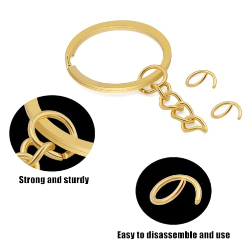 50Pcs Keychain Key Ring with Chain Bulk Split Key Chain，1.1 Inch Key Chains Parts with Open Jump Ring Connector for Jewelry Making Crafts (Gold) - color: 50Pcs Gold