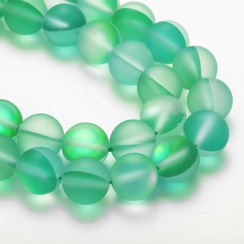 uxcell Matte Crystal Glass Beads 6mm Synthetic Frosted Shining Semi-Precious Round Loose Beads Synthetic Moonstone for Jewelry Making DIY Bracelet, Green - color: Green, size: 6mm