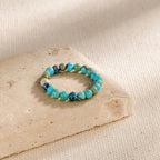 NLIEO Natural Gemstone Stretch Beaded Rings for Women Stackable Dainty Elastic Crystal Rings Jewelry - style: Turquoise