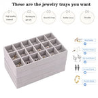 Velvet Drawer Jewelry Organizer Tray, Small Flat Jewelry Organizer for Drawer, Dresser Stacking Display Inserts for Jewelry Accessories in Dresser, Grey Set of 4
