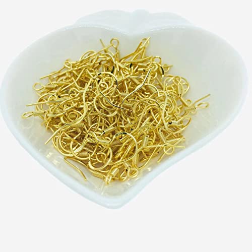 200 PCS/100 Pairs Earring Hooks Hypoallergenic 925 Sterling Silver Plated 18K Gold Tone Ear Wires Fish Hooks with 100 PCS Clear Silicone Earring Backs and 100 PCS Jump Rings for DIY Jewelry Making - color: 18K Gold