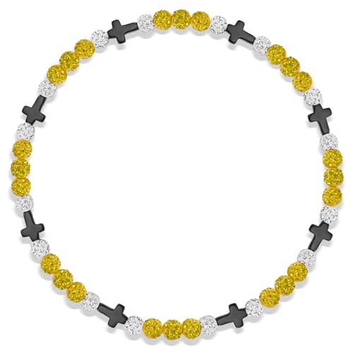 Beaded Baseball Necklace | Adjustable Sports Rope Chain with Baseball Cross Charm - Great Baseball Drip Gift for Players and Fans - color: Yellow-White-Blk