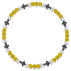 Beaded Baseball Necklace | Adjustable Sports Rope Chain with Baseball Cross Charm - Great Baseball Drip Gift for Players and Fans - color: Yellow-White-Blk