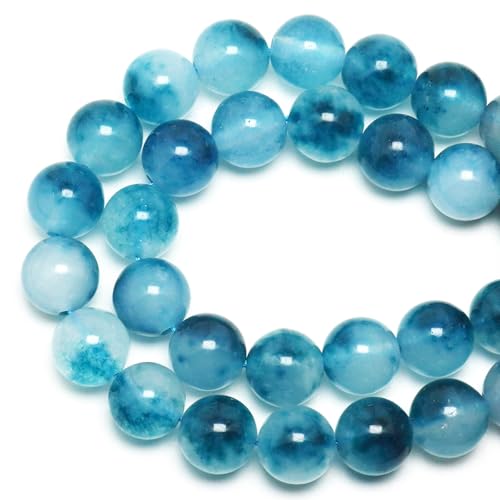 10mm Natural Stone Beads for Jewelry Making - Gemstone Round Loose Beads for Bracelets(35-38pcs, Blue Cloudy Jade) - color: Blue Cloudy Jade, size: 10mm