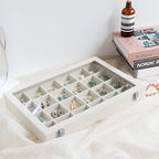 Wudygirl Jewelry Organizer Earring Holder Jewelry Tray with Lid Velvet Jewelry Box Jewelry Display Case Bracelet Earrings Ring Holder for Women Dresser (Beige 24 Grid Jewelry Tray) - style: Beige 24 Grid Tray