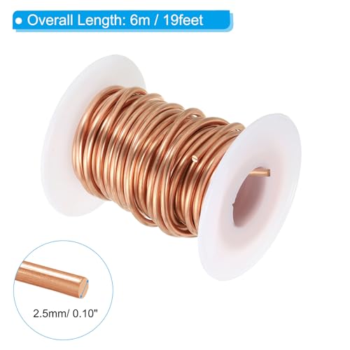 PATIKIL 19.68 Feet Solid Bare Copper Wire,10 Gauge 99.96% Pure Copper Wire 2.5mm Soft Beading Wire Metal Plant Stem Ties for Jewelry Craft (6m) - size: 2.5mm x 19.68ft