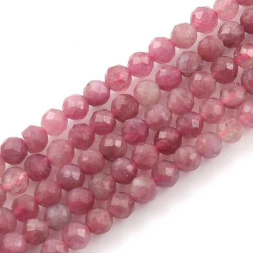 Song Xi 90pcs 4mm Natural Pink Tourmaline Gemstone Beads Faceted Round Loose Stone Beads for Jewelry Making (1 Strand) - color: Pink Tourmaline, size: 3.7-4.2mm