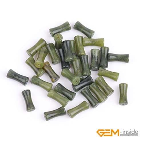GEM-Inside 30Pcs 5x12mm Natural Dark Green Jade Plant Bamboo Knot Bone Charms Beads for Jewelry Making Power Energy Chakra Stone Beads - color: Dark Green Jade
