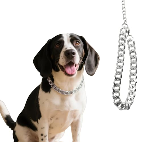 Silver Dog Chain Necklace – Fashionable Cuban Link, Adjustable, Lightweight & Durable Metal Decoration (Silver, 9" (Neck Fits 8"-12")) - color: Silver, size: 9" (Neck Fits 8"-12")