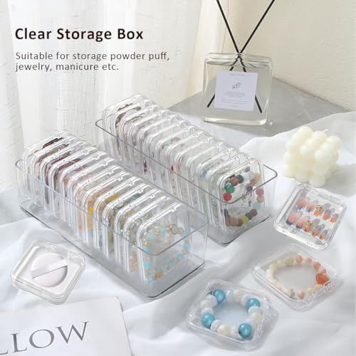 15 Pcs Clear Travel Jewelry Cases with Storage Box Plastic Jewelry Organizer Protective Container for Bracelets, Necklaces, Earrings, Powder Puff, Press-on Nails