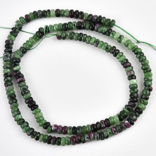 160pcs 4x2mm Natural Ruby Zoisite Disk Rondelle Spacer Stone Semi Precious Gemstone Loose Beads for Jewelry Making 15 Inch - color: Ruby Zoisite