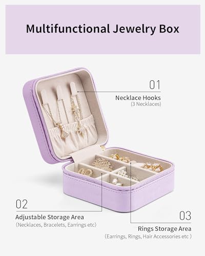 VLANDO Small Travel Jewelry Box Organizer - Girls Women Gift Rings Earrings Necklaces Jewelry Storage Display Case Purple - color: F.Purple