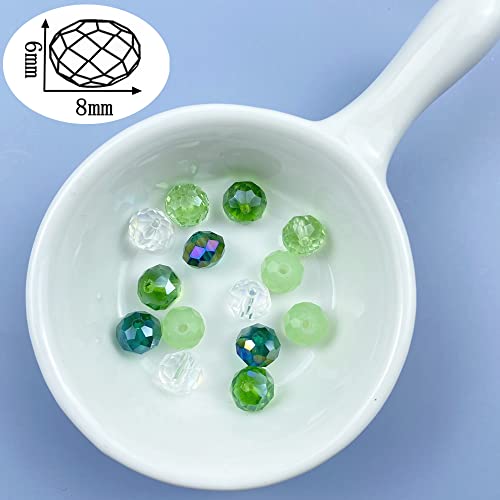 Jmassyang 8mm Briolette Rondelle Faceted AB Crystal Glass Beads for Jewelry Making Bracelets Necklaces Earrings (Green Mixed, 250pcs) - color: Green Mixed, size: 6x8mm