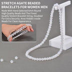 14in Agate Wrap Bracelet for Women Men Natural Round Beaded Agates Stone Healing Stretch Bracelets Elastic Handmade Polished Gemstone Beads Bracelet - color: White Agate, size: 6mm Beads