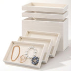 12 Pack Velvet Jewelry Trays, Stackable Drawer Organizer Inserts for Necklace, Earring, Ring, Bracelet Showcase Display and Storage, Beige, 8.27 x 4.92 x 1 Inch