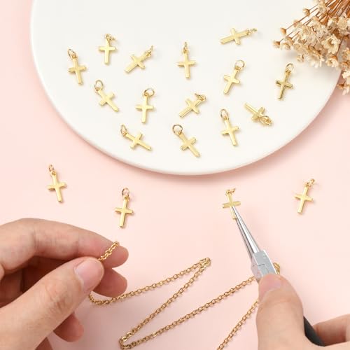 18K Gold Plated Cross Charms for Jewelry Making Brass Jesus Dangle Charm Cute Christ Pendants Bulk for Bracelets Necklaces Earrings DIY Crafts Supplies - color: 18K Gold 02