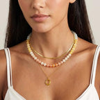 Gmai Layered Beaded Necklace for Women Colorful Trendy Snake Chain Circle Pendant Choker Gold Chain Adjustable Length Bohemian Rainbow Stackable Necklaces Jewelry Gift - style: Yellow white string beads