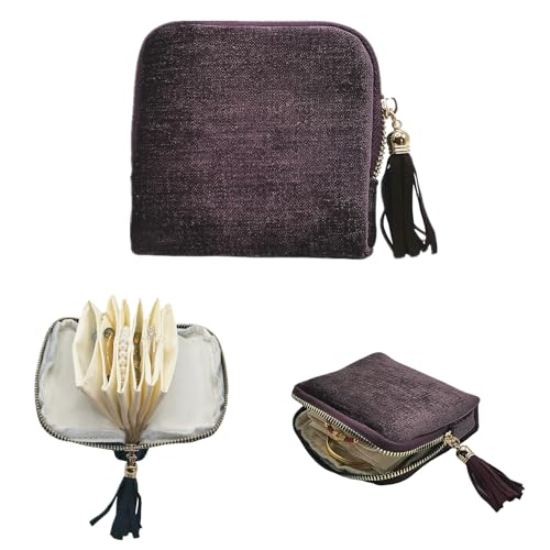 Small Travel Jewelry Case - Jewelry Travel Organizer Bag with Tassel Zipper for Bracelets, Necklaces, Bangles, Jewelry Organizer Storage Bag Gift for Women Girls - LJB001-Purple - color: Purple