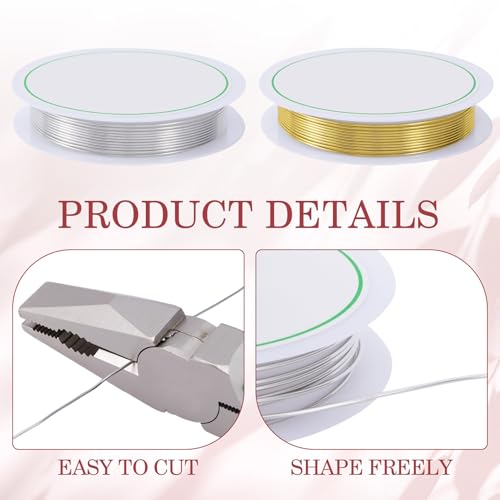 2pcs 20 Gauge Copper Wire for Jewelry Making, 0.8mm Metal Bendable Wire, 17.06 Feet Flexible Craft Wire for Home Decor, Sculpture, DIY - Silver, Gold