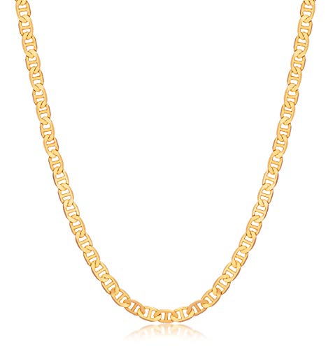 Barzel 18K Gold Plated Mariner Chain Necklace for Women, Flat Marina - Made in Brazil - color: 5MM Gold, size: 20 Inches