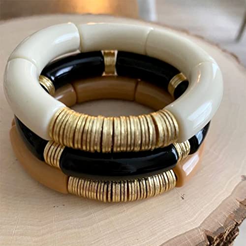 Spritewelry 100pcs Acrylic Chunky Tube Beads for Bracelets with Brass Rhinestone Spacer Beads Elastic Crystal Thread Opaque Curved Tube Beads Acrylic Bangle Bamboo Beads for Jewelry Making - color: Green-Opaque
