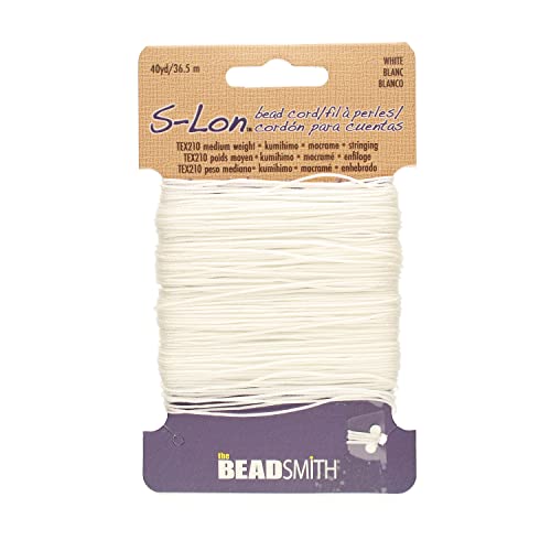 The Beadsmith S-Lon Bead Cord – .5 mm Twisted Nylon Cord for Stringing, White Color, TEX210, 40 Yards - color: White