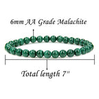 Angelstones Handmade Natural Healing Gemstone 6mm Round Beads Stretch Crystal Bracelet 7 Inch Unisex - color: Malachite