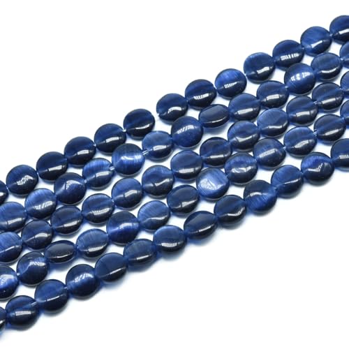 45pcs 8mm Dark Blue Cat's Eye Coin Stone Loose Gemstone Beads Semi-Precious Craft Supplies for DIY Jewelry Making - color: Coin8mm Dark Blue