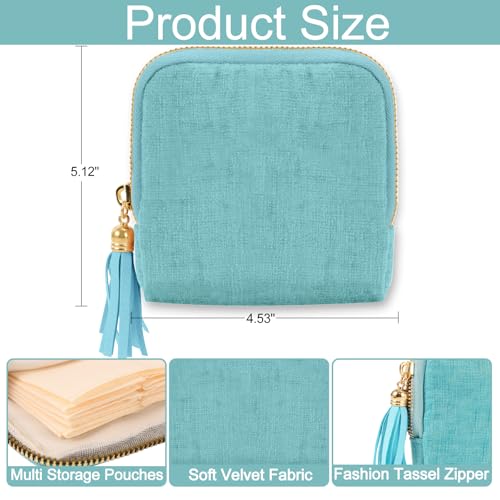 Mothers Day Gifts Personalized Travel Jewelry Case with Embroidered Name,Custom Small Jewelry Pouch Velvet Jewelry Organizer Storage Bag for Bracelet Rings Earring - color: Light Blue