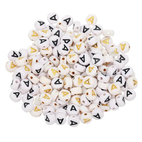 HARFINGTON 200 Pcs 4x7mm Acrylic Letter Beads, Round White Alphabet Beads Letter A, Alphabet Spacer Beads for Jewelry Making Bracelets Necklaces - style: Letter A