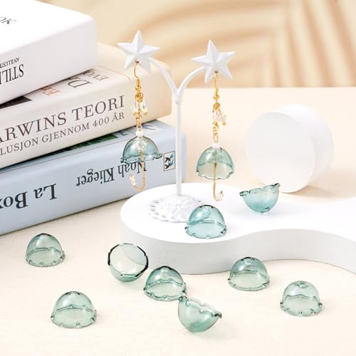 FASHEWELRY 10pcs Glass Flower Cone Beads - 21mm Cyan Jellyfish Beads for Wind Chimes & Jewelry Making - color: 21mm，Dark Cyan