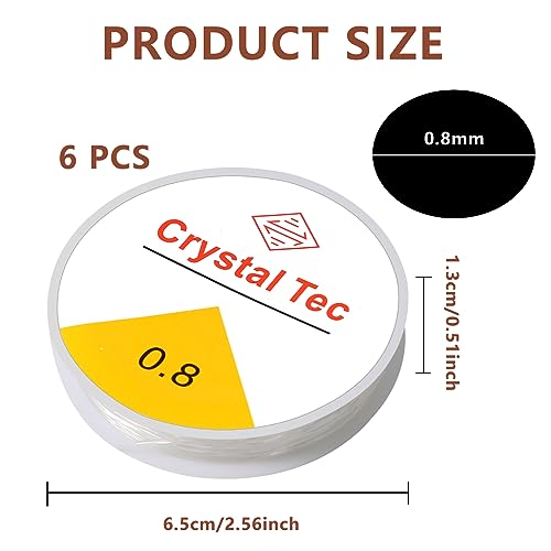 6 Rolls Elastic Bead Thread, 0.8mm Stretchy Bracelet String, Nylon String for Bracelets for Bracelet Making, Clear String for DIY Bead Jewellery Necklace Bracelet - size: 0.8mm