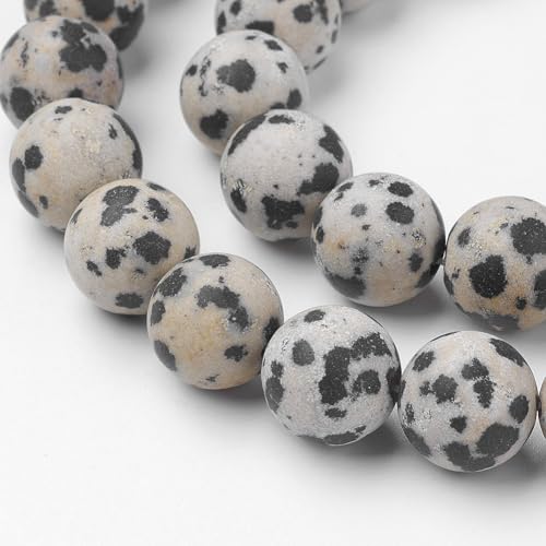 31Pcs Frosted Natural Dalmatian Jasper Beads 12mm Gemstone Beads Round Stone Loose Bead for DIY Bracelets Necklace Earrings Jewelry Making - color: Natural Dalmatian Jasper, size: 12mm