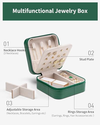 VLANDO Travel Jewelry Case, Small Travel Jewelry Organizer Box for Girls Women - Dark Green - color: Dark Green