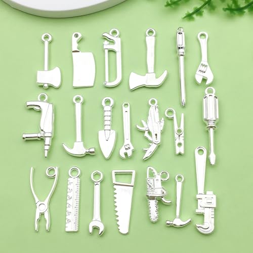 80pcs Bright Silvery New Tool Series Hammer, Wrench, Screwdriver, Measuring Tool Pendant Jewelry Making DIY Keychain Earrings Pendant Various Design Charms for Jewelry Making Bracelets Necklace (SN903) - color: SN903