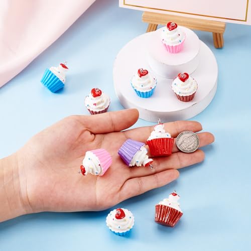 Craftdady Fruit Dangle Charms Pendants Cute Resin Food Pendants Apple Orange Pineapple Strawberry Pendants Lovely Vegetable Mushroom Charms for DIY Craft Earring Bracelet Necklace Jewelry Making - color: Mixed Colors, Cupcake