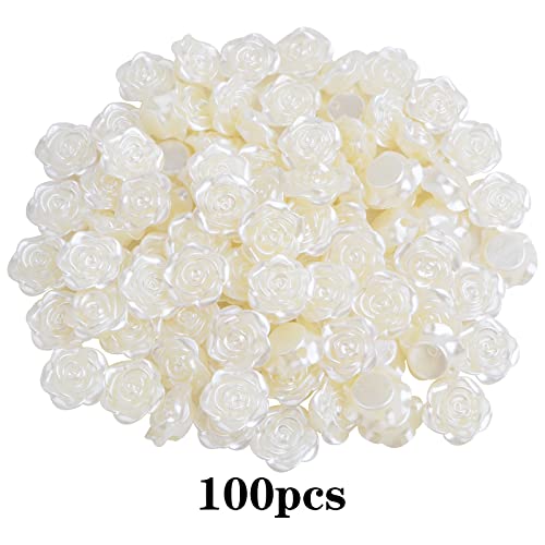 15 mm ABS Plastic Rose Flower Beads Lovely Roseflower Spacer Beads (White) - color: White