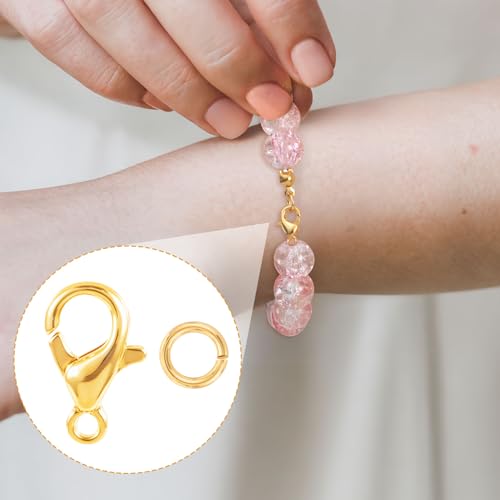 30pcs Lobster Claw Clasps & Jump Rings, 18K Gold Plated Metal Lobster Clasps, Jump Rings Jewelry Finding Kit for Necklace Bracelet Jewelry Making - color: 18K Gold-30pcs