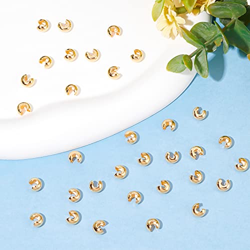 Beebeecraft 1 Box 100Pcs 18K Gold Plated Crimp Bead Covers Metal Half Round Open Crimp Beads Knot Covers Caps 5mm for DIY Jewelry Makings - color: Gold, size: 5mm