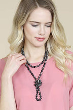 Bead Strand Versatile 60" Long Wrap Necklace - Handmade Knotted Multi Layer Sparkly Crystal, Semi Precious Natural Stone, Lava, Glass Faux Pearl - color: Natural Stone Bead - Imperial Jasper Black