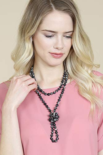 Bead Strand Versatile 60" Long Wrap Necklace - Handmade Knotted Multi Layer Sparkly Crystal, Semi Precious Natural Stone, Lava, Glass Faux Pearl - color: Natural Stone Bead - Imperial Jasper Black