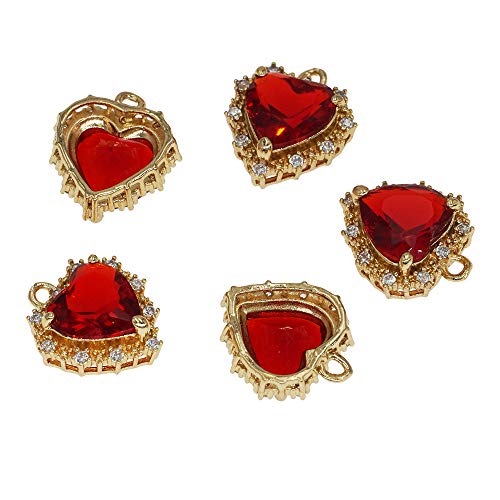 Crystal Zirconia Gold Plated Brass Charms for Jewelry Making Bracelet Necklace Earring Pendant Craft Supplies DIY Accessories - color: HeartA-Red-5Pcs