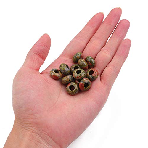 BEADIA Natural Unakite Rondelle Stone with Large Hole (5.5mm) Loose Semi Gemstone Beads for Jewelry Making 14mmx7.5mm 12pcs - color: Unakite, size: 14mm x 7.5mm