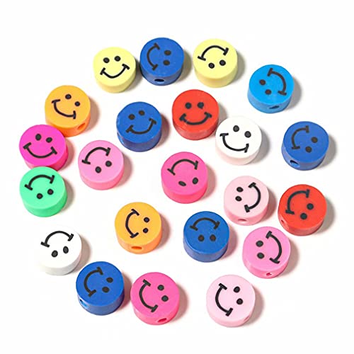 100pcs Mixed Polymer Clay Spacer Beads for Women Jewelry Making DIY Bracelet Necklace Hair Clip Accessories (Colorful Smile Face) - color: Colorful Face