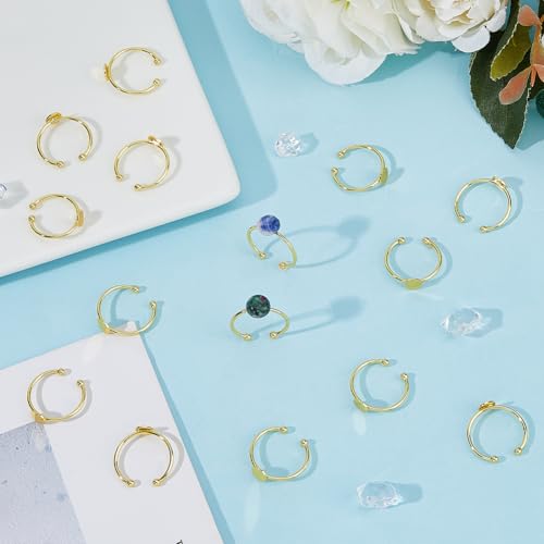DICOSMETIC 20Pcs Adjustable Blank Ring Golden Pad Ring Base Half Round Cabochon Ring Brass Bezel Trays Rings Open Cuff Ring Finger Ring Settings Component for DIY Rings Making - color: Golden