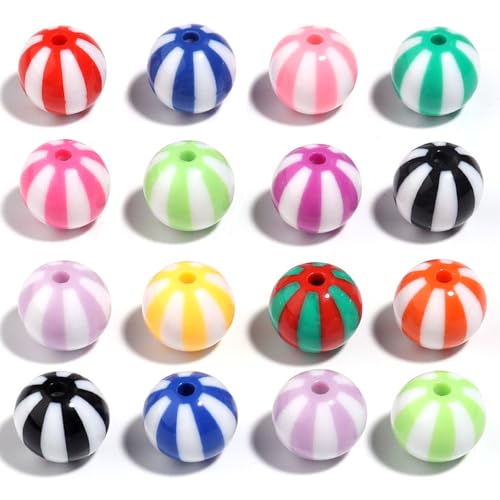 30PCS 20MM Bubblegum Beads for Pens, Mixed Color Candy Stripes Disco Ball Chunky Large Acrylic Round Beads for Bag Focal Beadable Pen Keychain Making Jewelry Bracelet Making DIY Crafts - color: Candy Stripes Beads