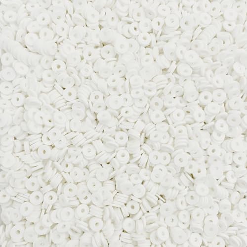 4100 Pcs White Clay Beads Bracelet Making Kit, 6mm Polymer Spacer Flat Heishi Beads for Jewelry Necklace Earring Making - color: White