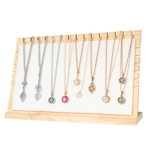 TANG SONG 8.8'' x 15.6'' Horizontal Wooden Leather Necklace Display Stand - Soft Mat Jewelry Organizer for Multiple Bracelets & Chains (White, Extra Large) - color: White, size: Extra Large